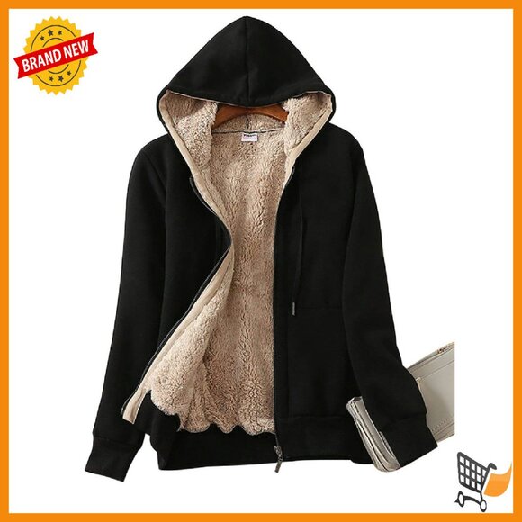Sherpa Lined Zip Hoodie Jacket Women's Casual Fleece Winter Coat